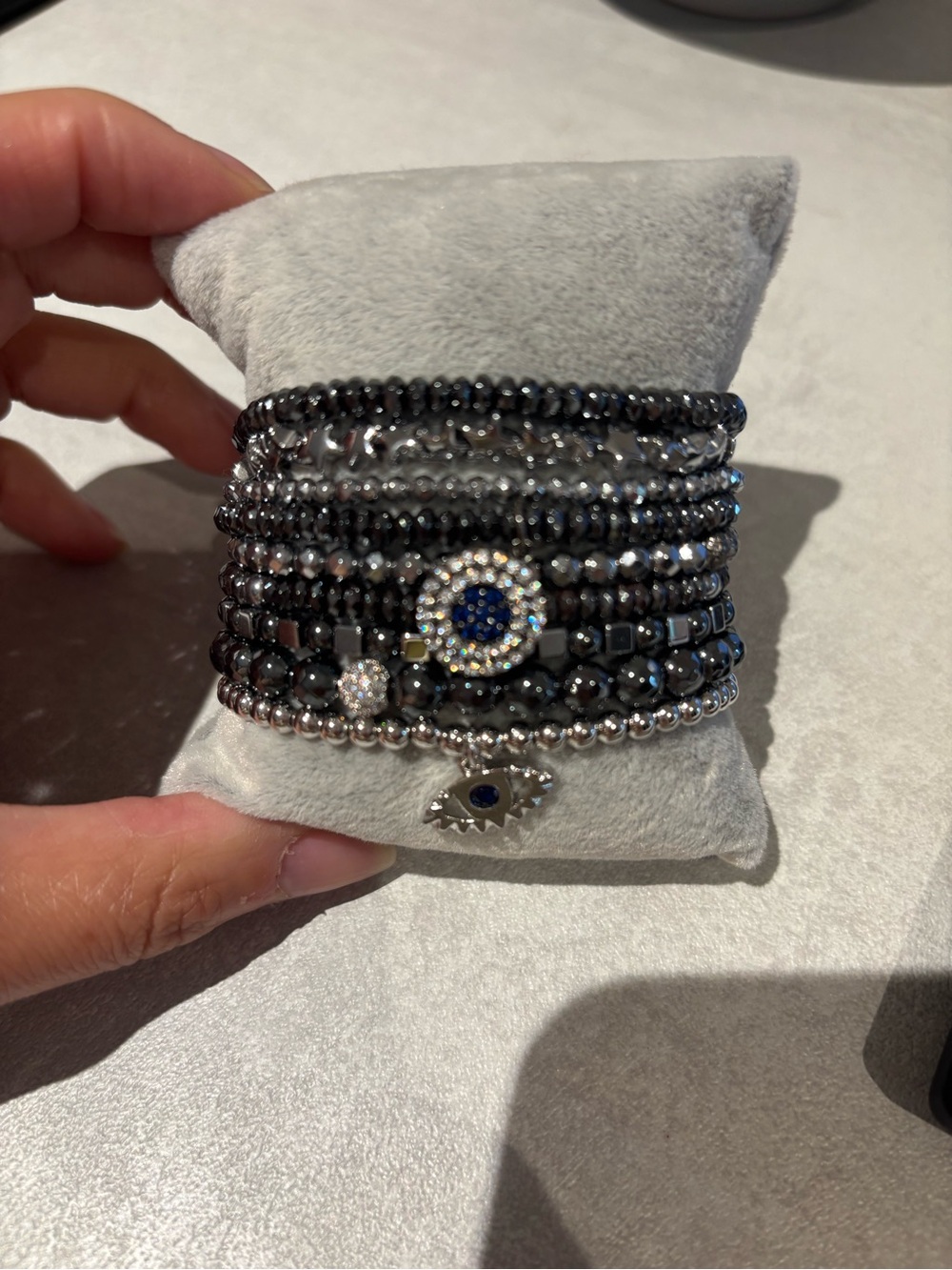 Silver and Gunmetal Stretch Bracelet Stack